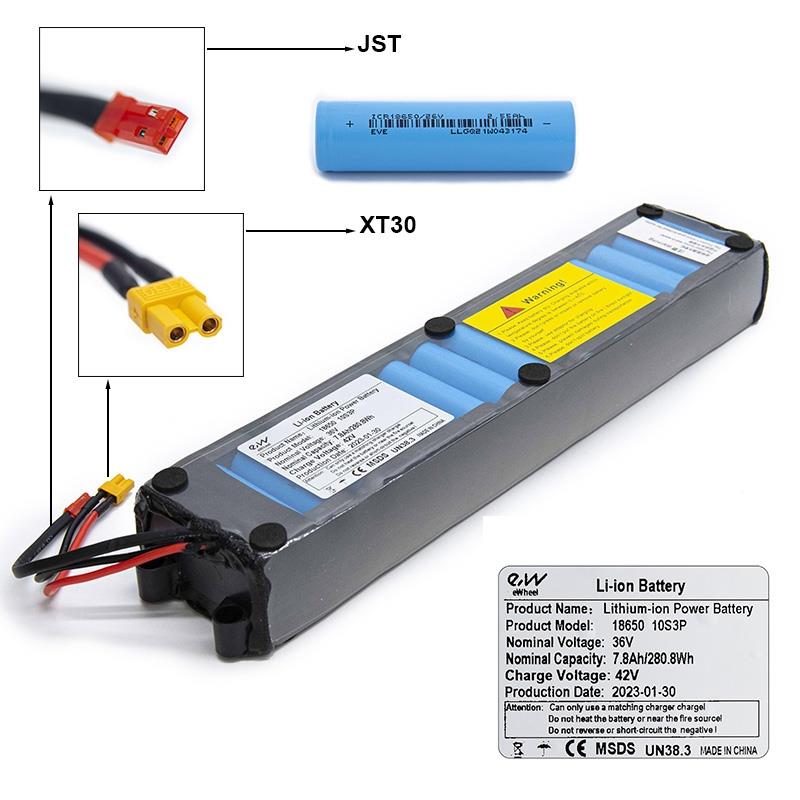 Batterie 36v 7,8 A/h mit XT30- und JST-Anschlüssen